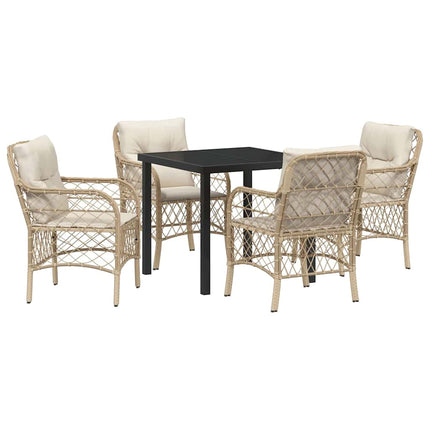 Trädgårdsmöbelset med kudde 5 pcs Beige konstrotting