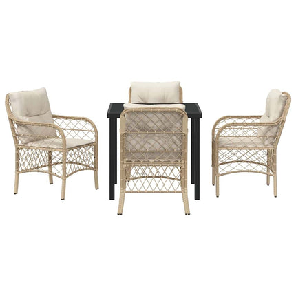 Trädgårdsmöbelset med kudde 5 pcs Beige konstrotting