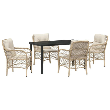 Trädgårdsmöbelset med kudde 5 pcs Beige konstrotting