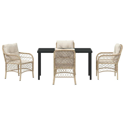 Trädgårdsmöbelset med kudde 5 pcs Beige konstrotting