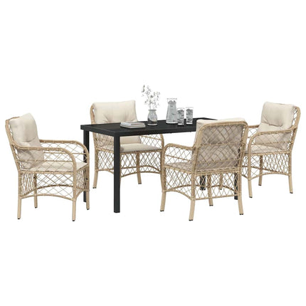 Trädgårdsmöbelset med kudde 5 pcs Beige konstrotting