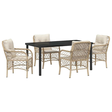 Trädgårdsmöbelset med kudde 5 pcs Beige konstrotting