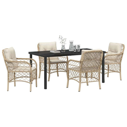 Trädgårdsmöbelset med kudde 5 pcs Beige konstrotting