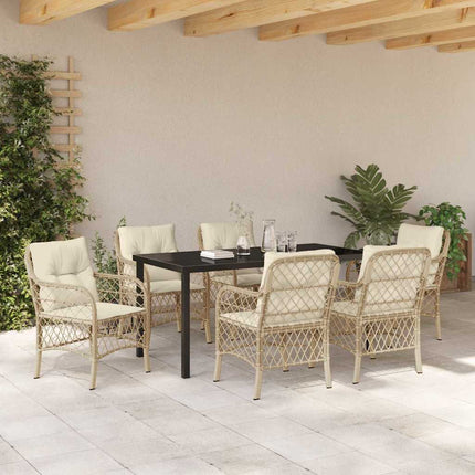 Trädgårdsmöbelset med kudde 7 pcs Beige konstrotting