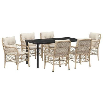 Trädgårdsmöbelset med kudde 7 pcs Beige konstrotting