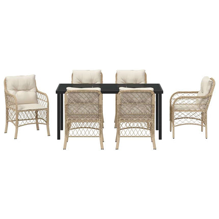 Trädgårdsmöbelset med kudde 7 pcs Beige konstrotting