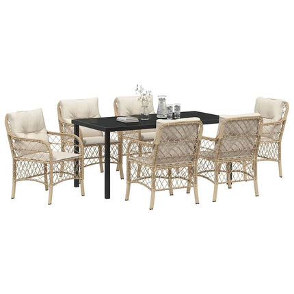 Trädgårdsmöbelset med kudde 7 pcs Beige konstrotting