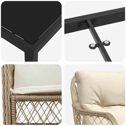 Trädgårdsmöbelset med kudde 7 pcs Beige konstrotting