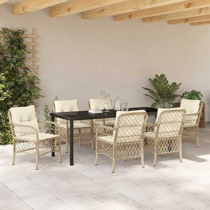 Trädgårdsmöbelset med kudde 7 pcs Beige konstrotting