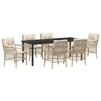 Trädgårdsmöbelset med kudde 7 pcs Beige konstrotting