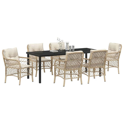 Trädgårdsmöbelset med kudde 7 pcs Beige konstrotting