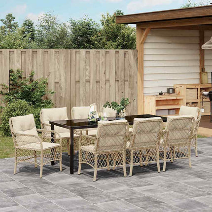 Trädgårdsmöbelset med kudde 9 pcs Beige konstrotting