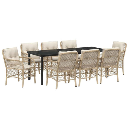 Trädgårdsmöbelset med kudde 9 pcs Beige konstrotting