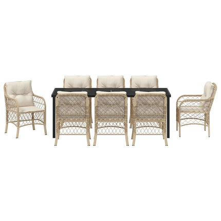 Trädgårdsmöbelset med kudde 9 pcs Beige konstrotting