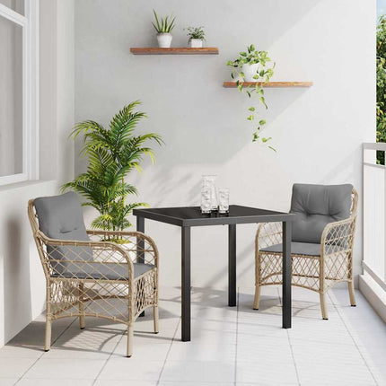 Trädgårdsmöbelset med kudde 3 pcs Beige konstrotting