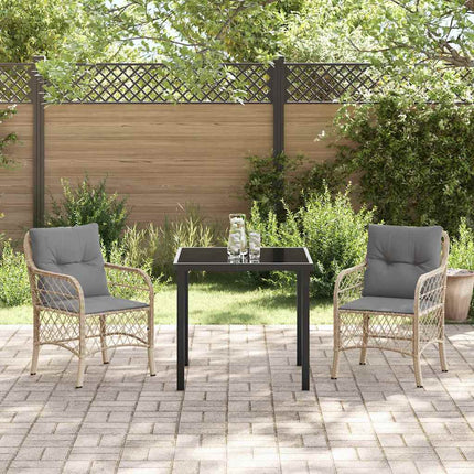 Trädgårdsmöbelset med kudde 3 pcs Beige konstrotting