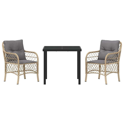 Trädgårdsmöbelset med kudde 3 pcs Beige konstrotting