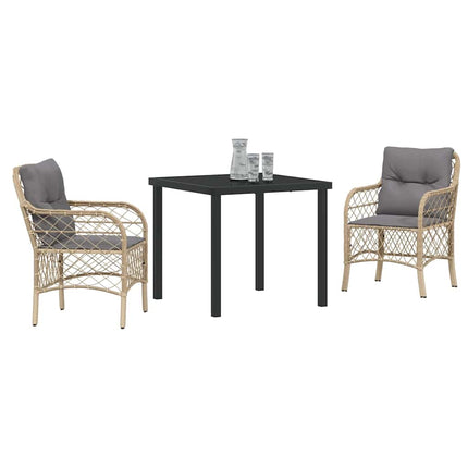Trädgårdsmöbelset med kudde 3 pcs Beige konstrotting