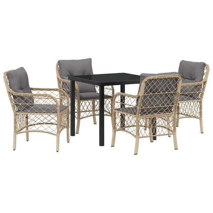 Trädgårdsmöbelset med kudde 5 pcs Beige konstrotting