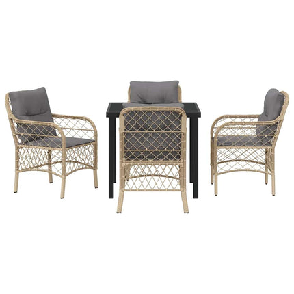 Trädgårdsmöbelset med kudde 5 pcs Beige konstrotting