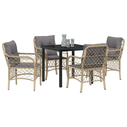 Trädgårdsmöbelset med kudde 5 pcs Beige konstrotting