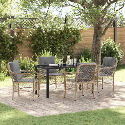 Trädgårdsmöbelset med kudde 5 pcs Beige konstrotting