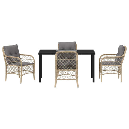 Trädgårdsmöbelset med kudde 5 pcs Beige konstrotting