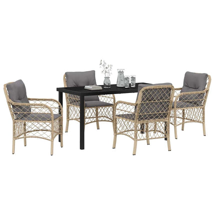 Trädgårdsmöbelset med kudde 5 pcs Beige konstrotting