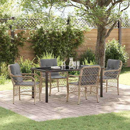 Trädgårdsmöbelset med kudde 5 pcs Beige konstrotting