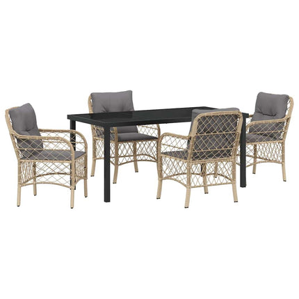 Trädgårdsmöbelset med kudde 5 pcs Beige konstrotting