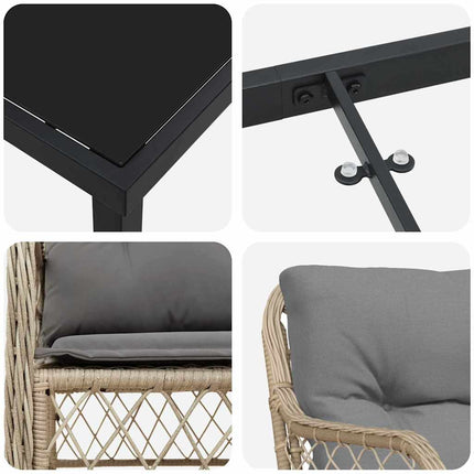Trädgårdsmöbelset med kudde 7 pcs Beige konstrotting