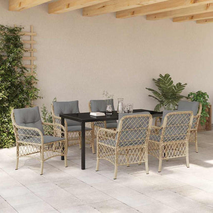 Trädgårdsmöbelset med kudde 7 pcs Beige konstrotting