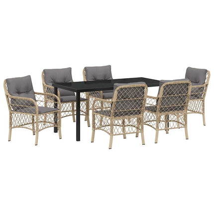 Trädgårdsmöbelset med kudde 7 pcs Beige konstrotting