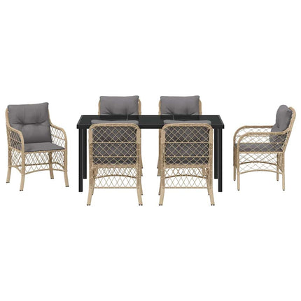 Trädgårdsmöbelset med kudde 7 pcs Beige konstrotting