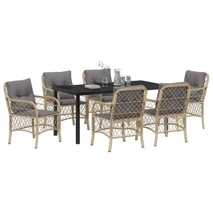 Trädgårdsmöbelset med kudde 7 pcs Beige konstrotting