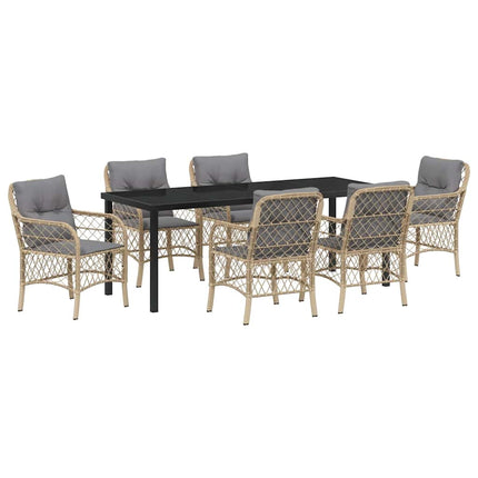 Trädgårdsmöbelset med kudde 7 pcs Beige konstrotting