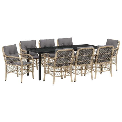 Trädgårdsmöbelset med kudde 9 pcs Beige konstrotting