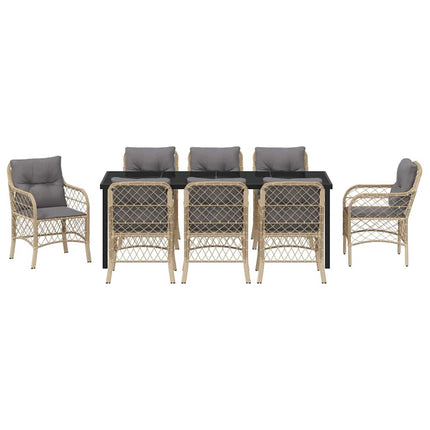 Trädgårdsmöbelset med kudde 9 pcs Beige konstrotting