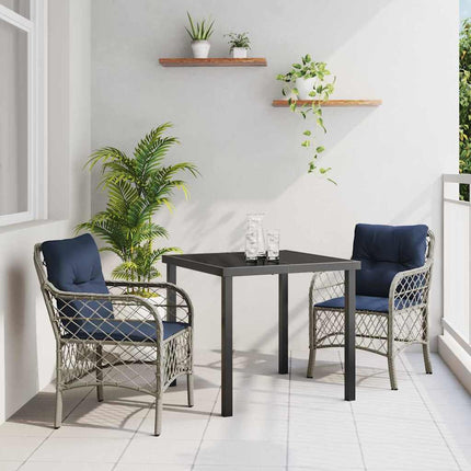 Trädgårdsmöbelset med kudde 3 pcs Grå och svart Rotting