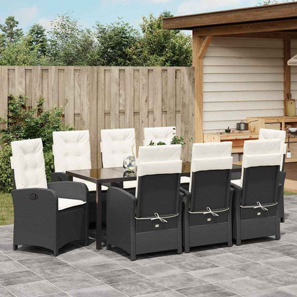 Trädgårdsmöbelset med kudde 9 pcs Svart konstrotting