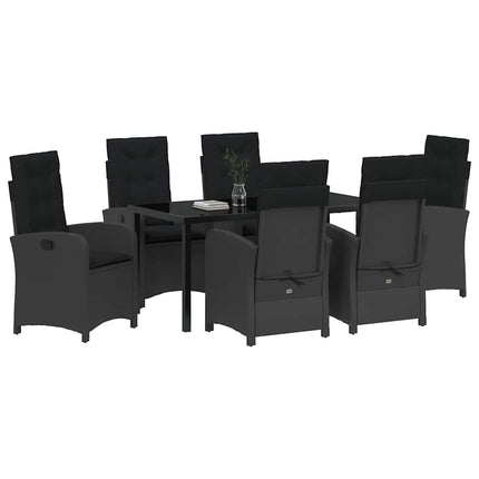 Trädgårdsmöbelset med kudde 7 pcs Svart konstrotting