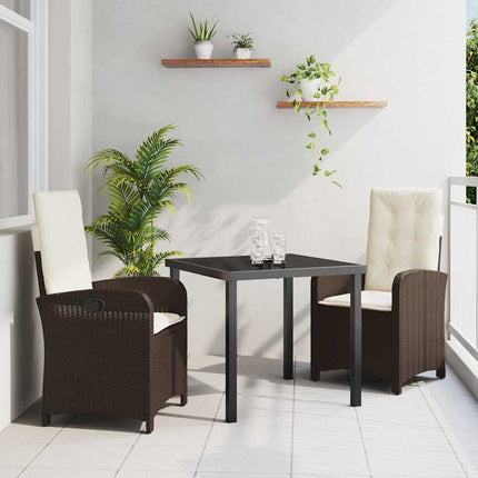 Trädgårdsmöbelset med kudde 3 pcs Brun konstrotting