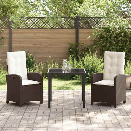 Trädgårdsmöbelset med kudde 3 pcs Brun konstrotting
