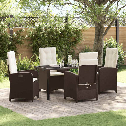 Trädgårdsmöbelset med kudde 5 pcs Brun konstrotting
