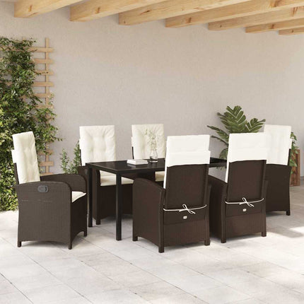 Trädgårdsmöbelset med kudde 7 pcs Brun konstrotting