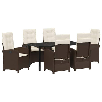 Trädgårdsmöbelset med kudde 7 pcs Brun konstrotting