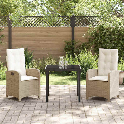Trädgårdsmöbelset med kudde 3 pcs Beige konstrotting