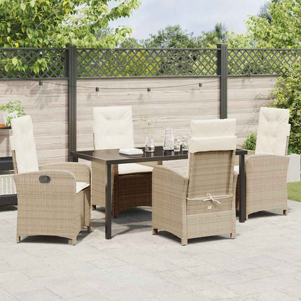 Trädgårdsmöbelset med kudde 5 pcs Beige konstrotting