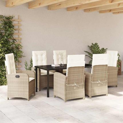 Trädgårdsmöbelset med kudde 7 pcs Beige konstrotting