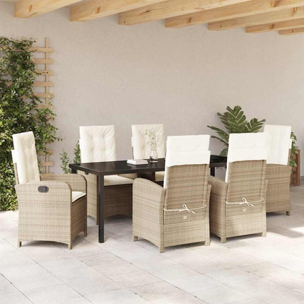 Trädgårdsmöbelset med kudde 7 pcs Beige konstrotting